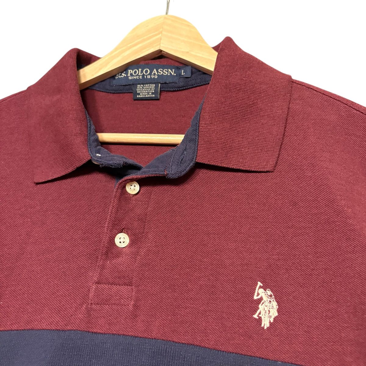 Cream on Maroon Striped Polo (L)