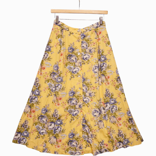Vintage Yellow Floral Long Skirt (W26)