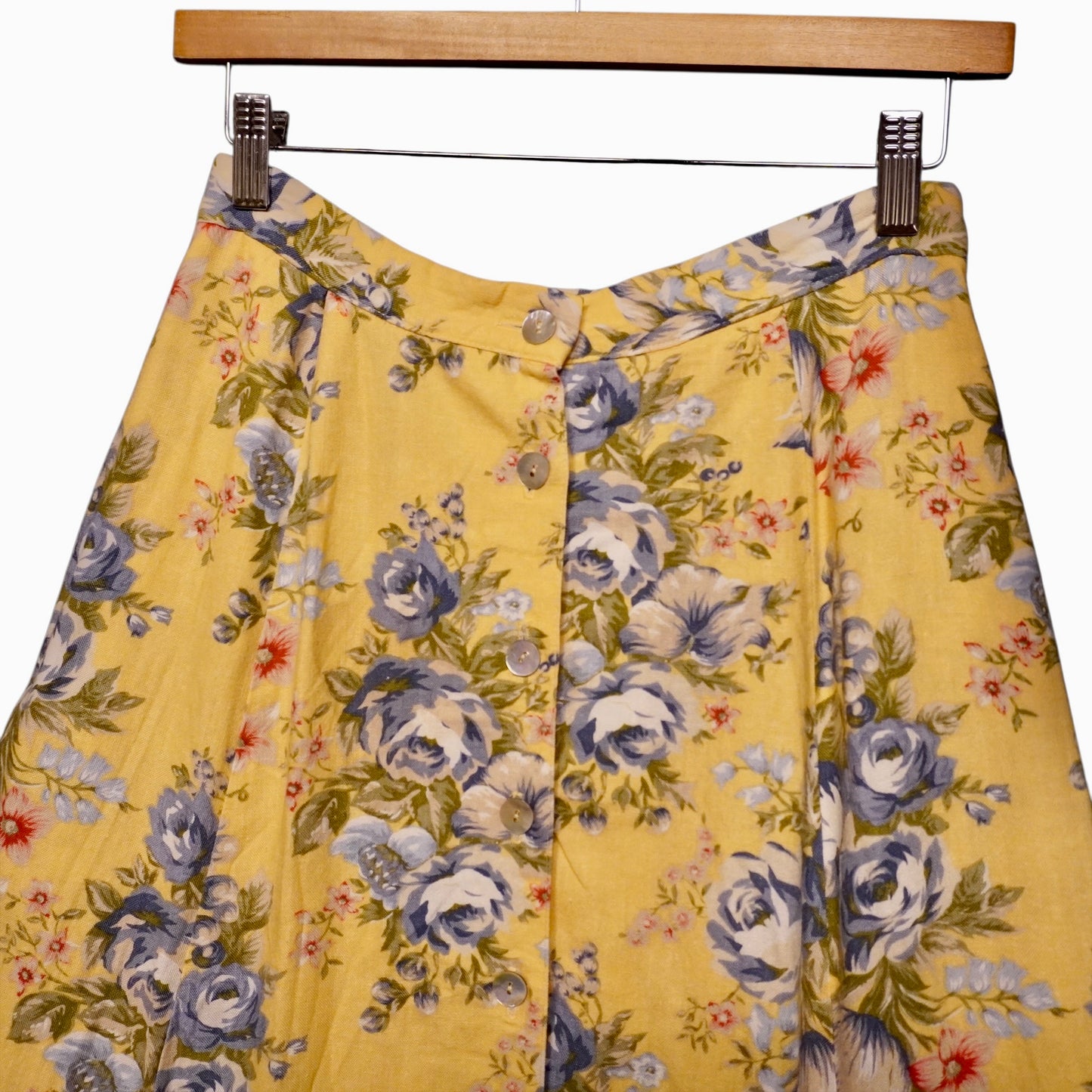 Vintage Yellow Floral Long Skirt (W26)