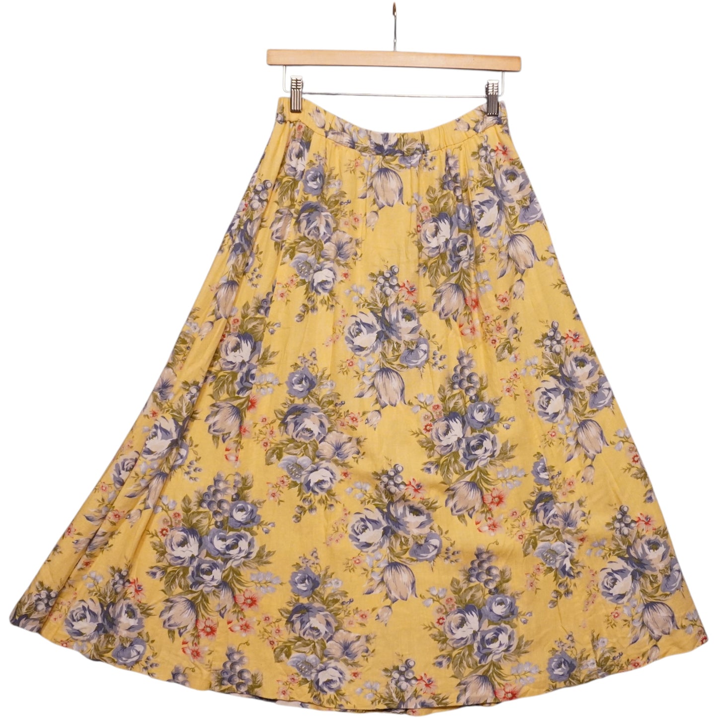 Vintage Yellow Floral Long Skirt (W26)