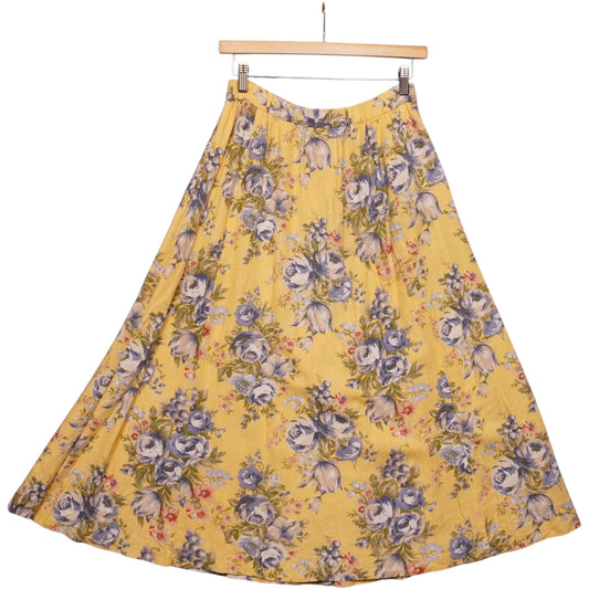 Vintage Yellow Floral Long Skirt (W26)