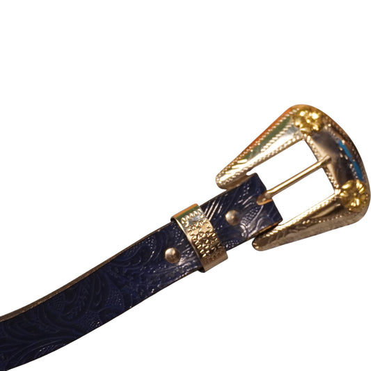 Blue and Silver Leather Belt (29"-34")