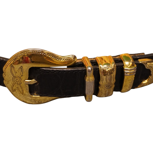 Gold on Black Alligator Belt (27"-31")