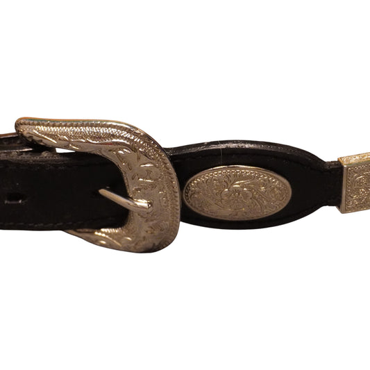 Vintage Silver on Black Western Belt (30"-34")