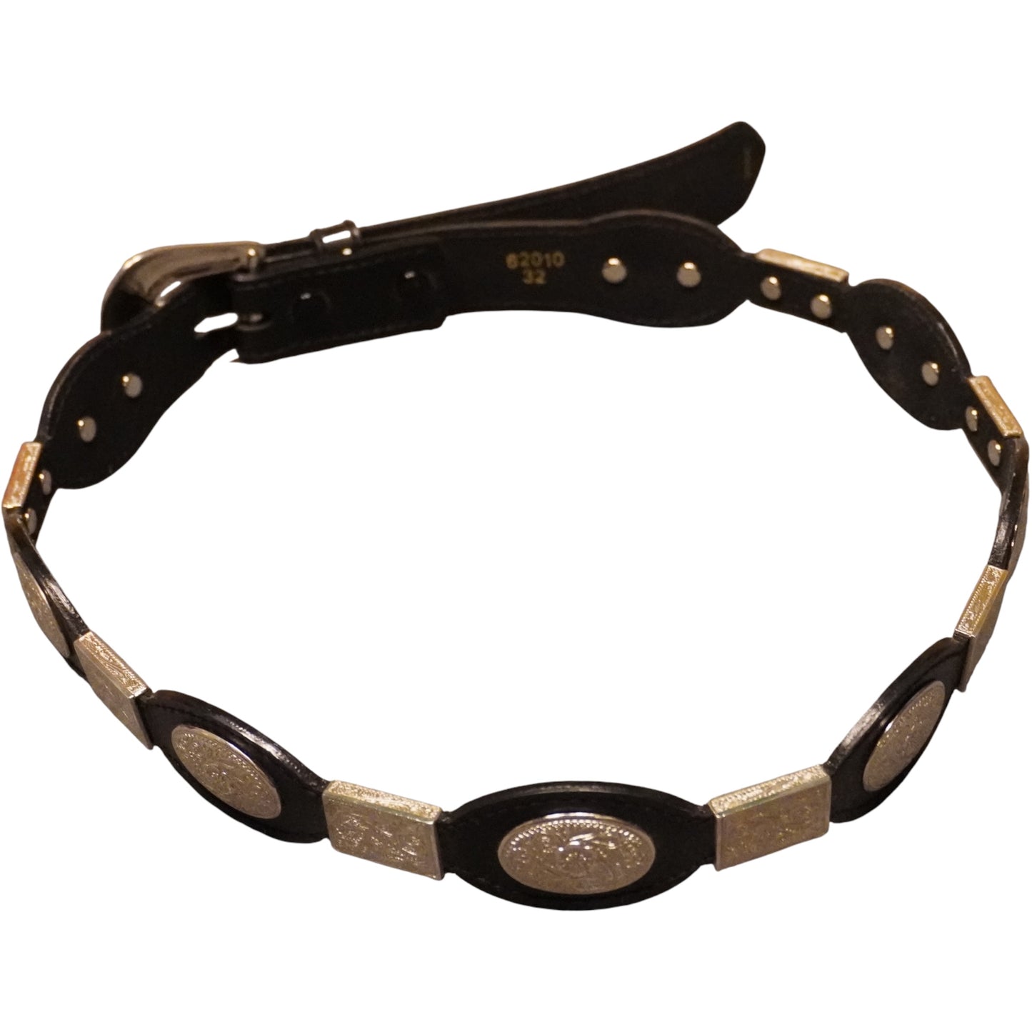 Vintage Silver on Black Western Belt (30"-34")