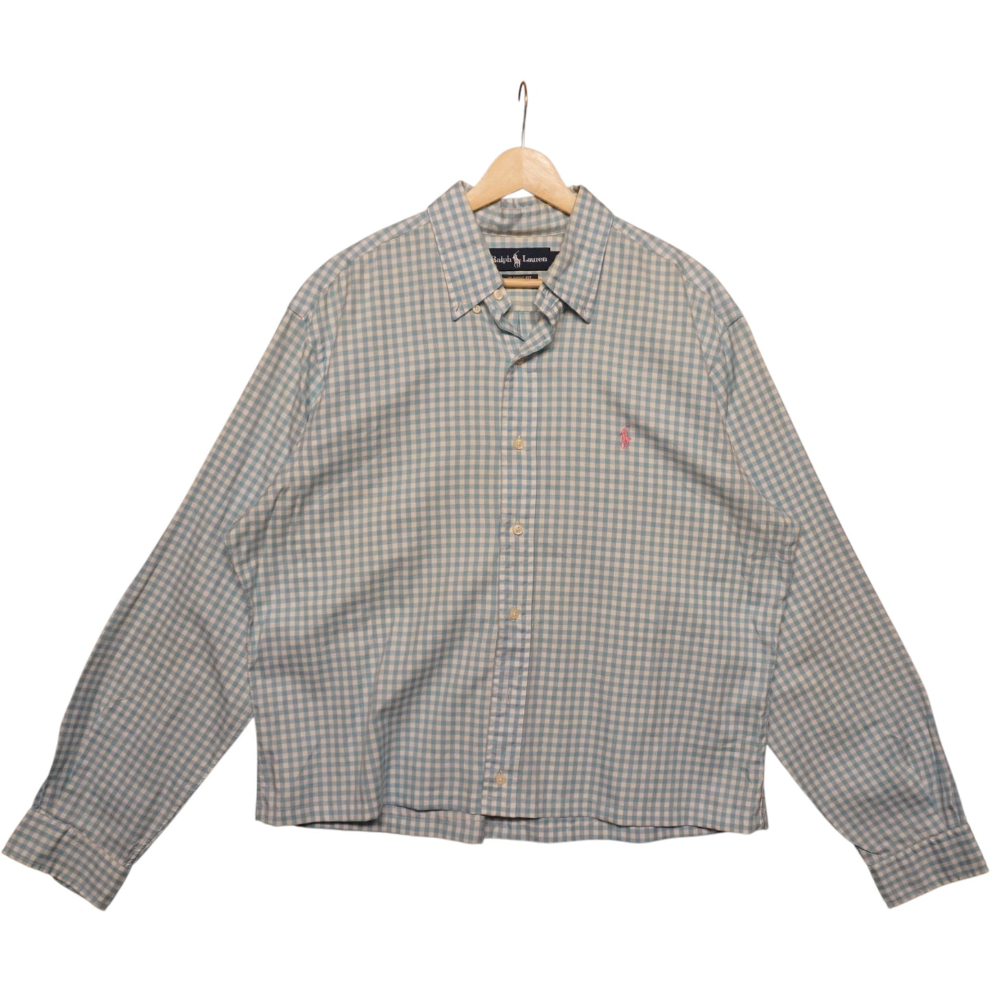 Boxy POLO Button Up Pink on Blue (L)
