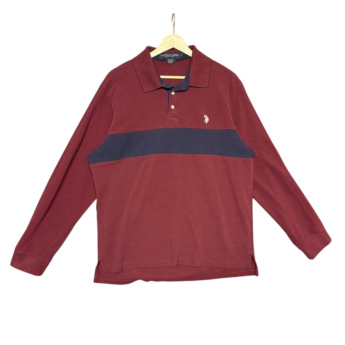 Cream on Maroon Striped Polo (L)